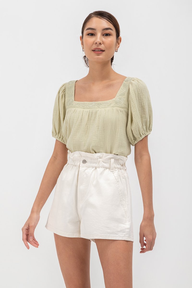 LIERA EMBROIDERED PUFF SLEEVE TOP