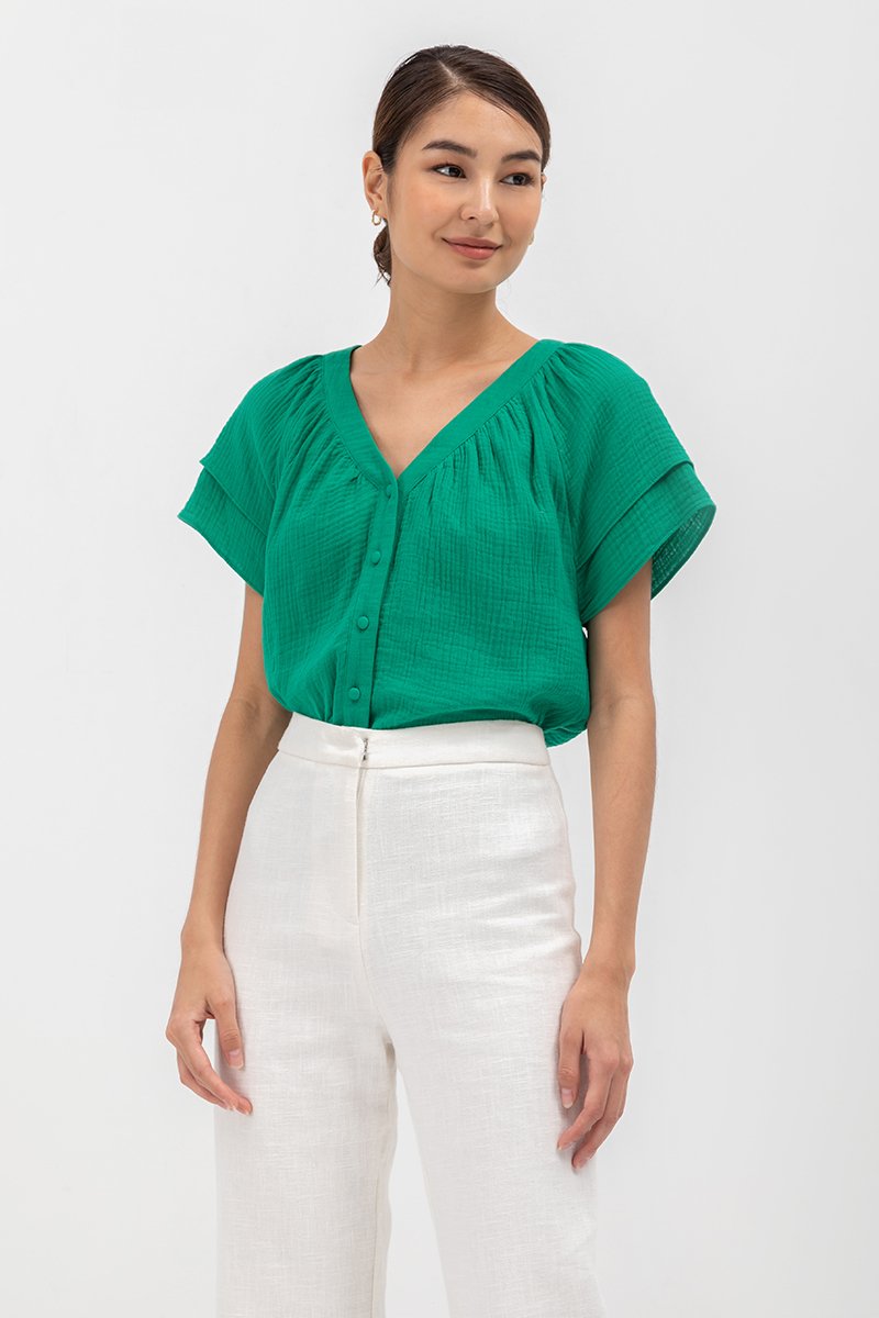 ADAHLIA V NECK BUTTONDOWN MUSLIN TOP