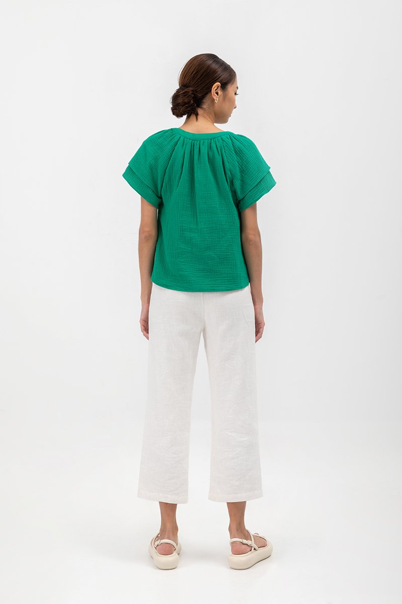 ADAHLIA V NECK BUTTONDOWN MUSLIN TOP
