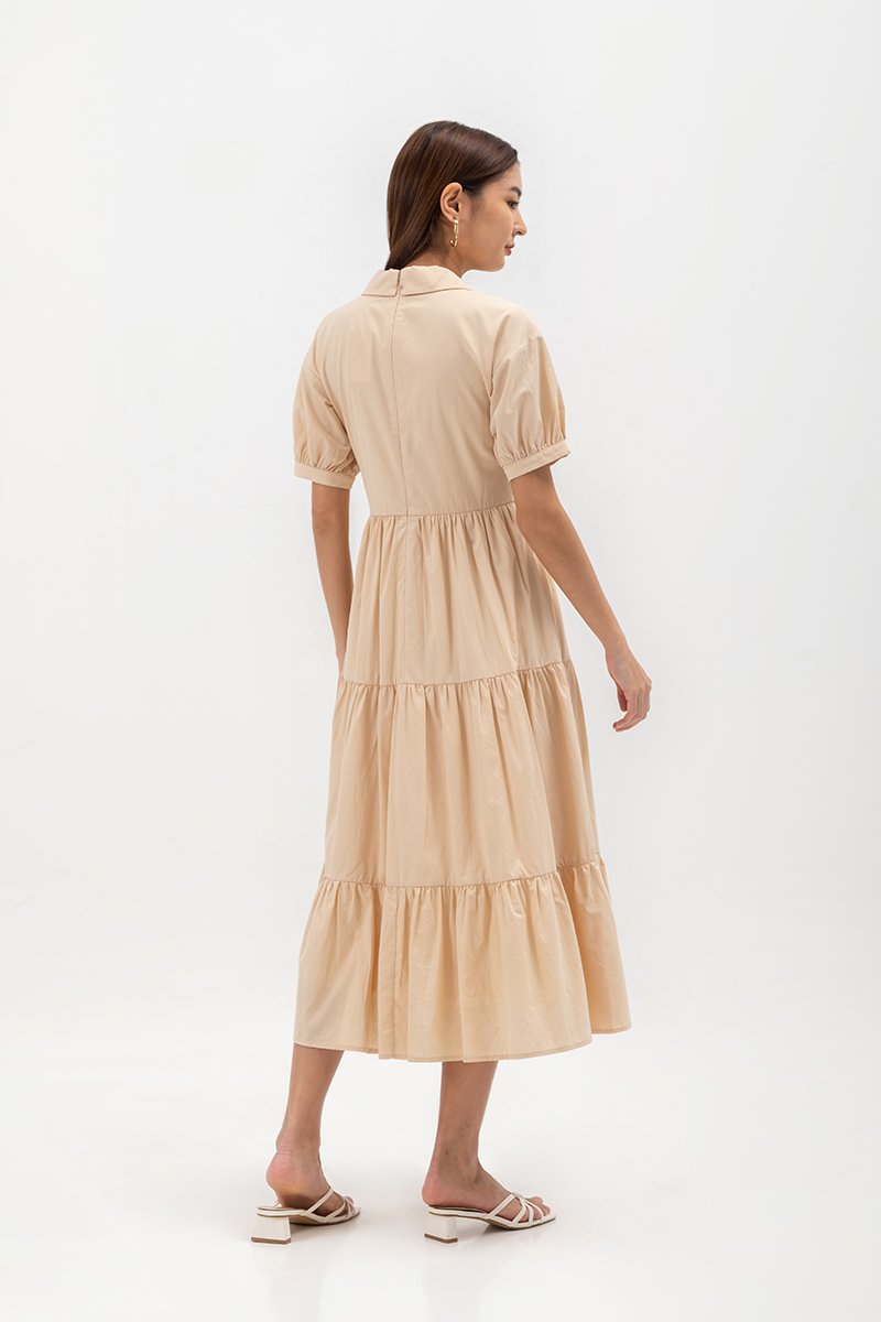 MONROE COLLARED TIERED MIDI DRESS