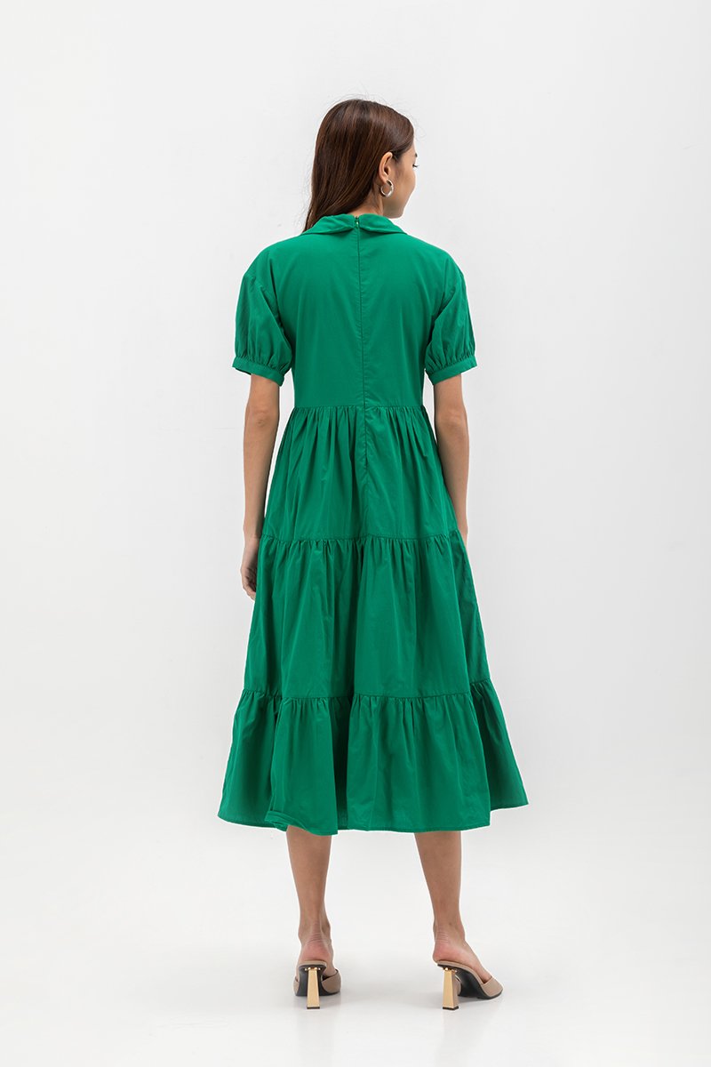 MONROE COLLARED TIERED MIDI DRESS