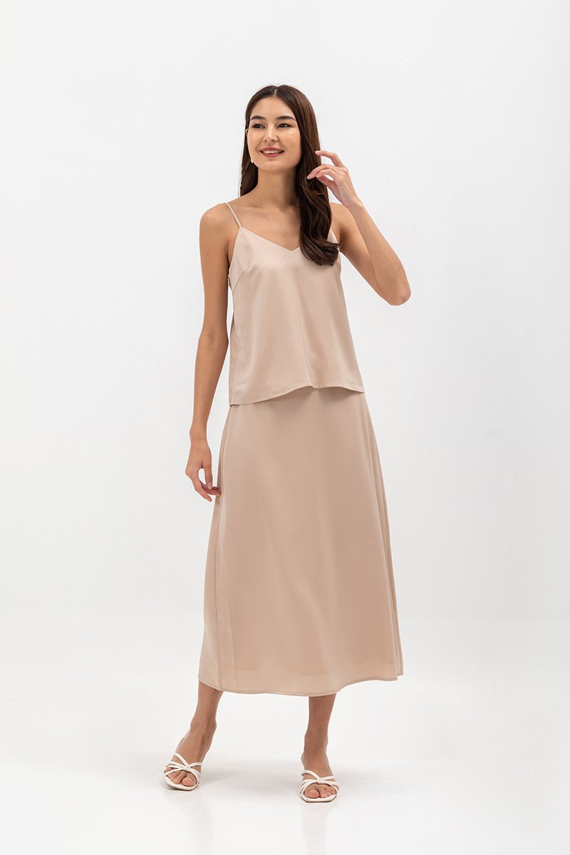 ASTER SATIN SLIP MIDI SKIRT