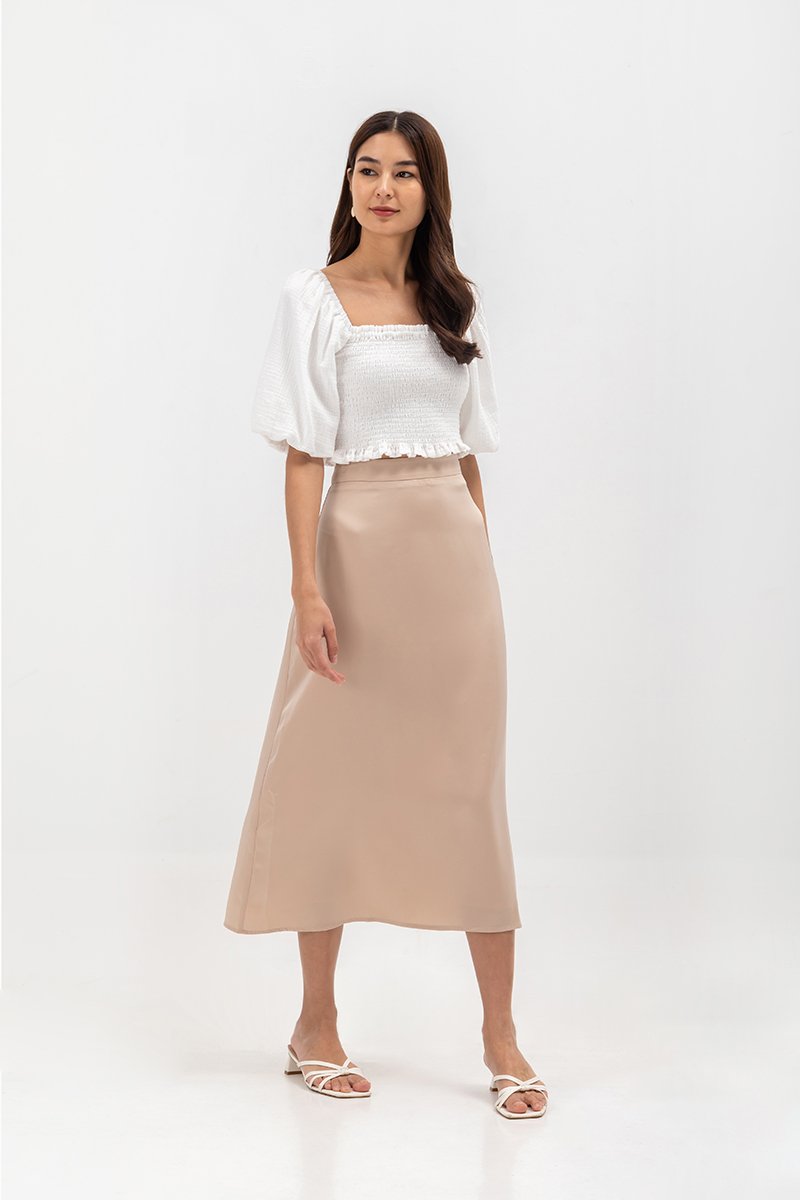 ASTER SATIN SLIP MIDI SKIRT