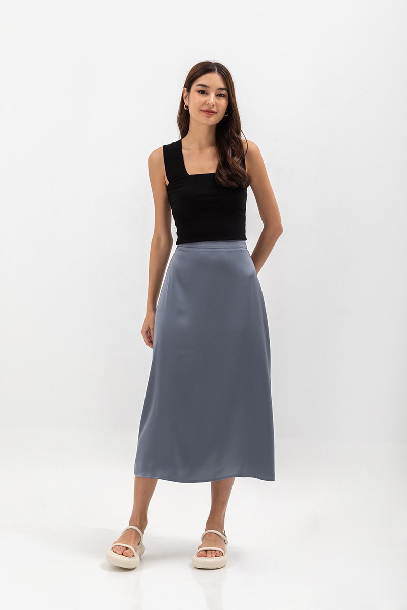 ASTER SATIN SLIP MIDI SKIRT