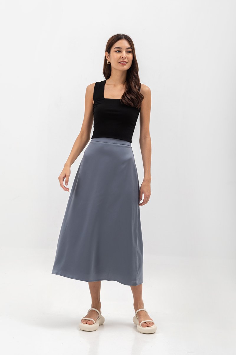 ASTER SATIN SLIP MIDI SKIRT