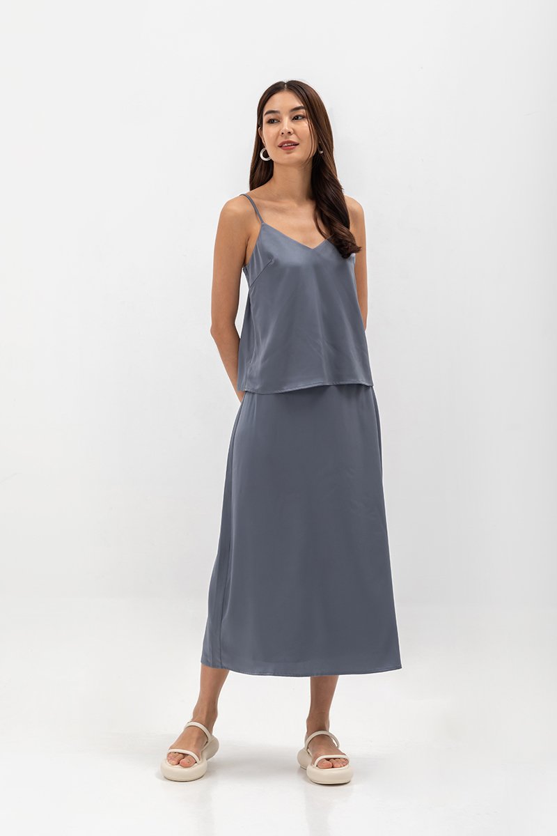 ASTER SATIN SLIP MIDI SKIRT
