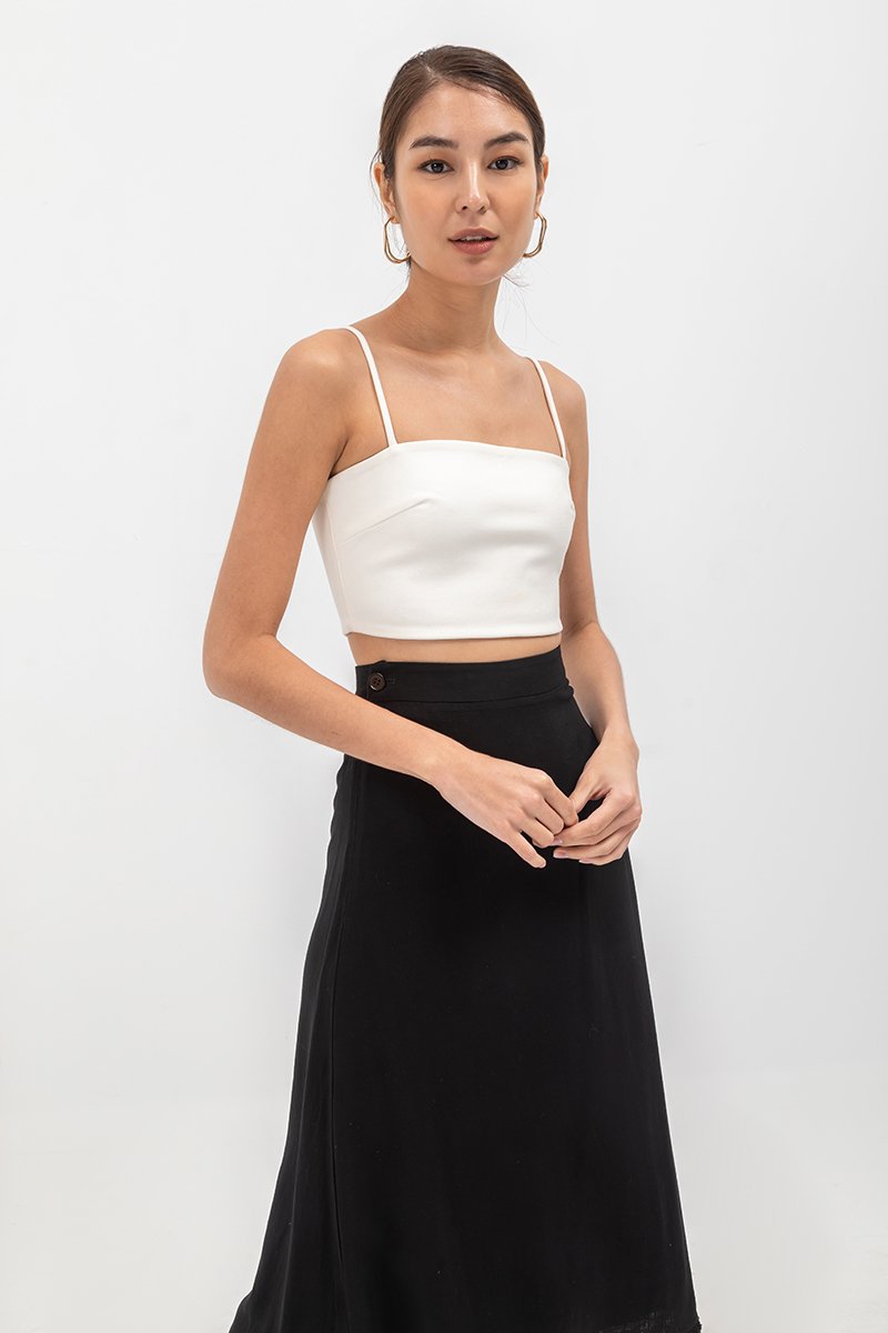 CAYLA RAW HEM FLARE MIDI SKIRT