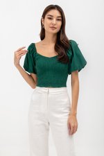 AMALIE PUFFED SLEEVES SMOCKED CROP TOP