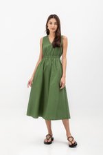 GEORGINA COTTON V NECK ELASTIC WAIST MIDI DRESS GEORGINA COTTON V NECK ELASTIC WAIST MIDI DRESS