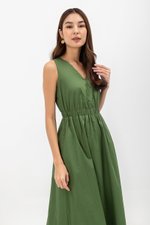 GEORGINA COTTON V NECK ELASTIC WAIST MIDI DRESS GEORGINA COTTON V NECK ELASTIC WAIST MIDI DRESS