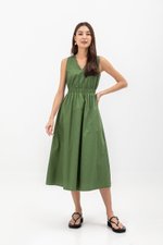 GEORGINA COTTON V NECK ELASTIC WAIST MIDI DRESS GEORGINA COTTON V NECK ELASTIC WAIST MIDI DRESS