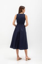 GEORGINA COTTON V NECK ELASTIC WAIST MIDI DRESS GEORGINA COTTON V NECK ELASTIC WAIST MIDI DRESS