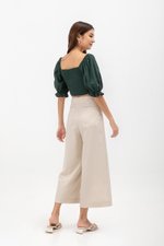 EVANGELINA PLEATED PUFF SLEEVE LINEN CROP TOP