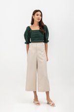 EVANGELINA PLEATED PUFF SLEEVE LINEN CROP TOP