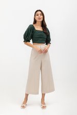 EVANGELINA PLEATED PUFF SLEEVE LINEN CROP TOP