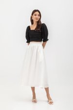 EVANGELINA PLEATED PUFF SLEEVE LINEN CROP TOP