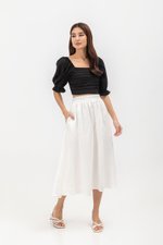 EVANGELINA PLEATED PUFF SLEEVE LINEN CROP TOP