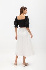 EVANGELINA PLEATED PUFF SLEEVE LINEN CROP TOP
