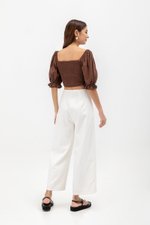EVANGELINA PLEATED PUFF SLEEVE LINEN CROP TOP