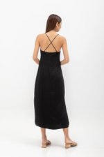 SERENA CROSSBACK SATIN MIDI DRESS