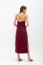 SERENA CROSSBACK SATIN MIDI DRESS
