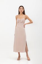 SERENA CROSSBACK SATIN MIDI DRESS