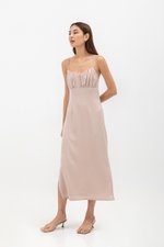 SERENA CROSSBACK SATIN MIDI DRESS