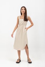 ELINA SQUARENECK ELASTIC WAISTBAND MIDI DRESS