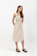 ELINA SQUARENECK ELASTIC WAISTBAND MIDI DRESS