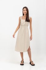 ELINA SQUARENECK ELASTIC WAISTBAND MIDI DRESS