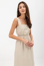 ELINA SQUARENECK ELASTIC WAISTBAND MIDI DRESS