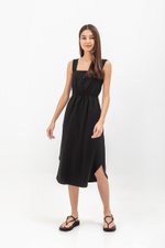 ELINA SQUARENECK ELASTIC WAISTBAND MIDI DRESS