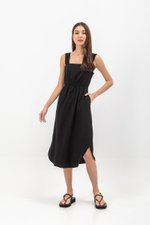 ELINA SQUARENECK ELASTIC WAISTBAND MIDI DRESS