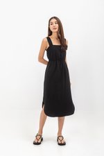 ELINA SQUARENECK ELASTIC WAISTBAND MIDI DRESS
