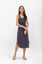ELINA SQUARENECK ELASTIC WAISTBAND MIDI DRESS