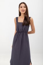 ELINA SQUARENECK ELASTIC WAISTBAND MIDI DRESS