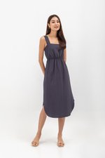 ELINA SQUARENECK ELASTIC WAISTBAND MIDI DRESS