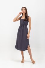 ELINA SQUARENECK ELASTIC WAISTBAND MIDI DRESS