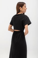 LEILANI ELASTIC BACK MIDI JERSEY DRESS