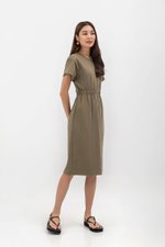 LEILANI ELASTIC BACK MIDI JERSEY DRESS