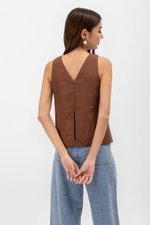 MILLIE BACK SLIT BUTTONDOWN LINEN TOP