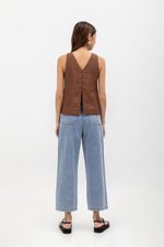 MILLIE BACK SLIT BUTTONDOWN LINEN TOP