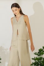 MILLIE BACK SLIT BUTTONDOWN LINEN TOP