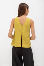 MILLIE BACK SLIT BUTTONDOWN LINEN TOP