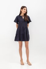 SHIRA FLUTTER SLEEVE TIERED LINEN MINI DRESS