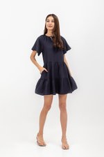 SHIRA FLUTTER SLEEVE TIERED LINEN MINI DRESS