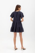 SHIRA FLUTTER SLEEVE TIERED LINEN MINI DRESS