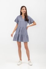 SHIRA FLUTTER SLEEVE TIERED LINEN MINI DRESS