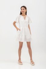 SHIRA FLUTTER SLEEVE TIERED LINEN MINI DRESS