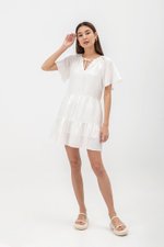 SHIRA FLUTTER SLEEVE TIERED LINEN MINI DRESS